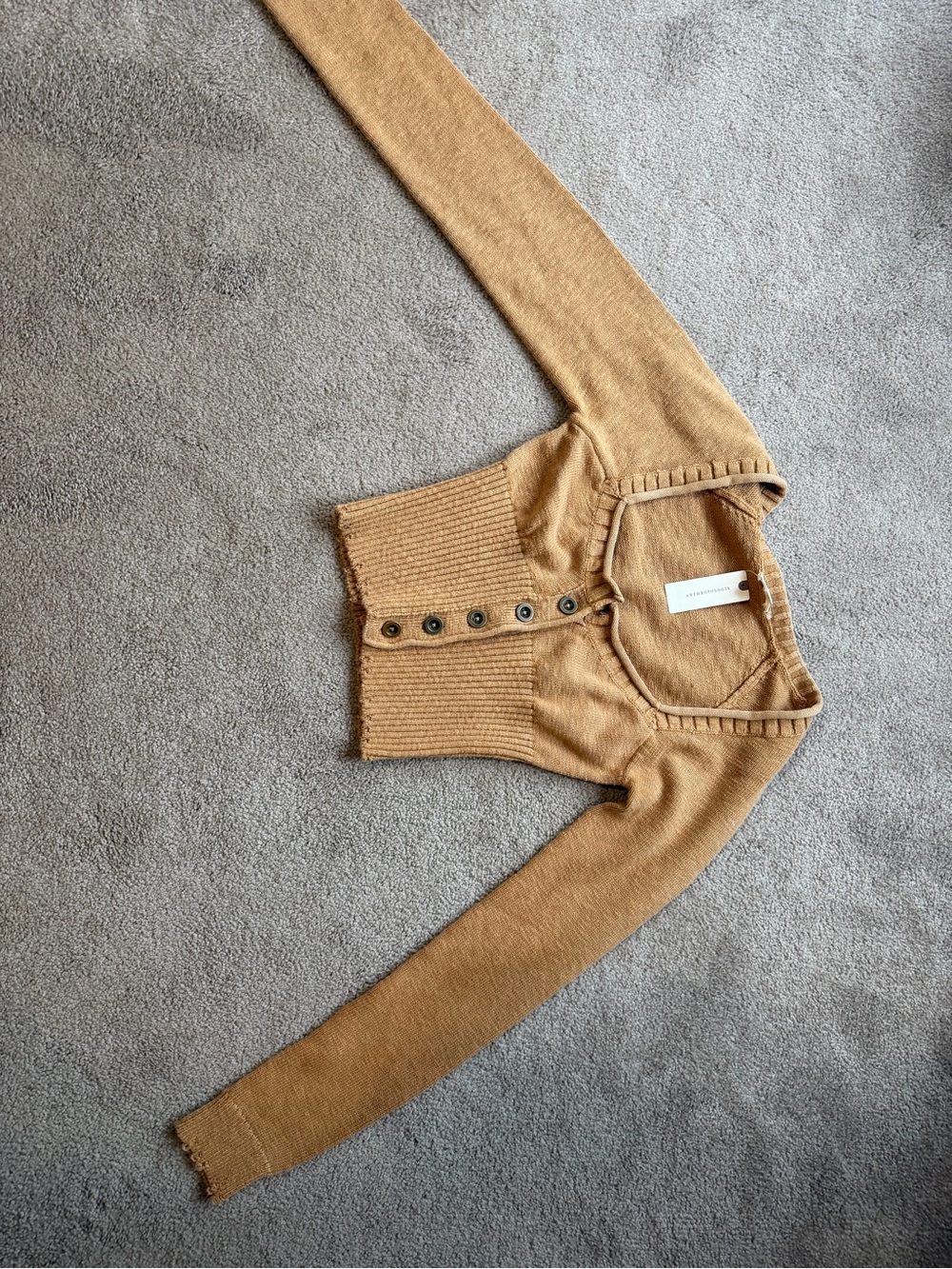 Anthropologie Olive Green Cropped Button Cardigan - Picture 3 of 6